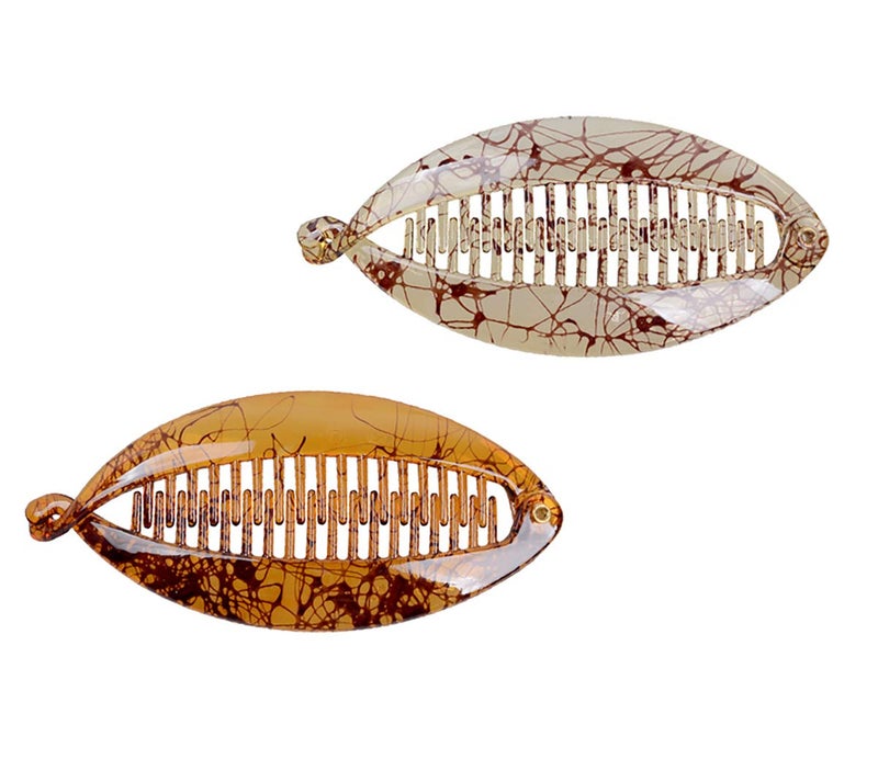 Fodattm 2PCS French Banana Hair Clip Hair Claw Hair Comb Women Lady Large Shell Hair Clincher Flat Shark Hair Clip Hairgrip C