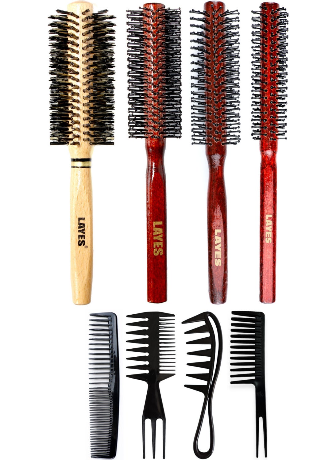 Layes 4-Piece Men's Combing Blow Dryer Brush Series + 4-Piece Styling Comb  - Image 1