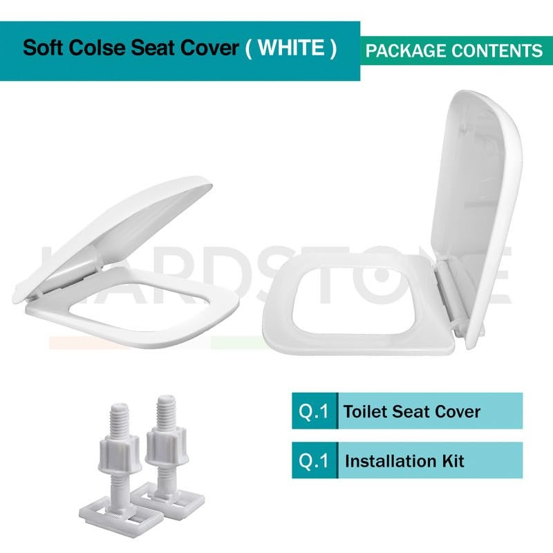 Hard Stone Plastic Toilet Seat Cover with Soft Closer Mechanism- Rectangular Commode Seat Cover – with Sleek Design & Easy Installation with Installation Kit (46cm x 35cm, White) - Image 4