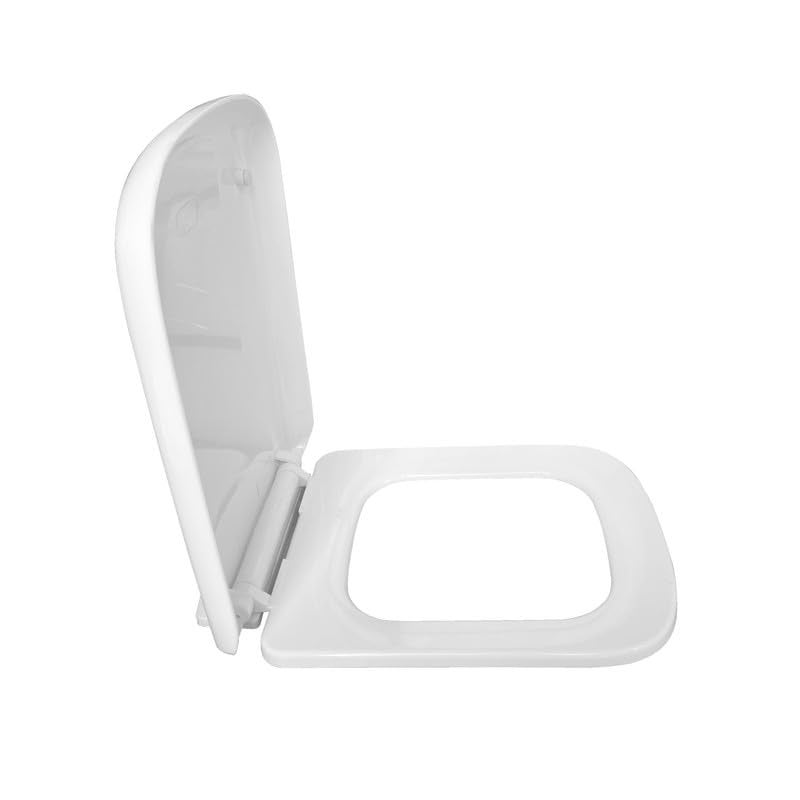 Hard Stone Plastic Toilet Seat Cover with Soft Closer Mechanism- Rectangular Commode Seat Cover – with Sleek Design & Easy Installation with Installation Kit (46cm x 35cm, White) - Image 1