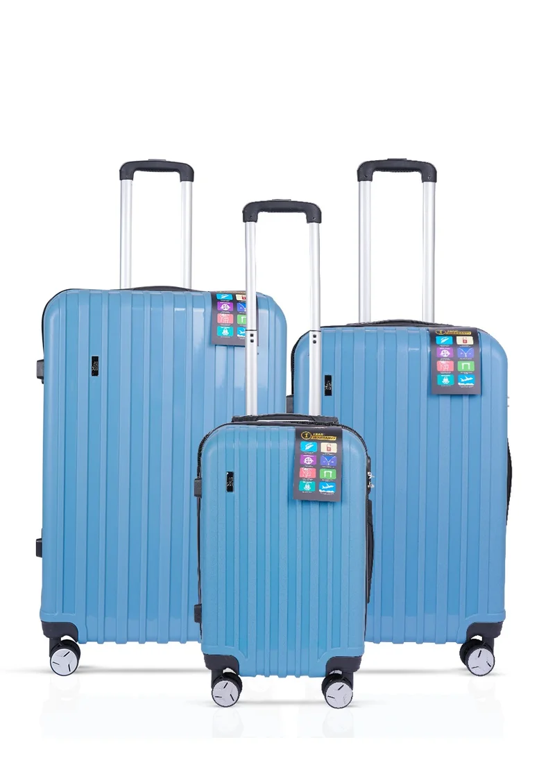 MNUK Viator Set of 3 Luggage | Hard-side Smooth and comfortable Luggage Trolley with TSA Lock | PP Material | Double 360° 8 Wheeler| Cabin, Medium, Large| Blue