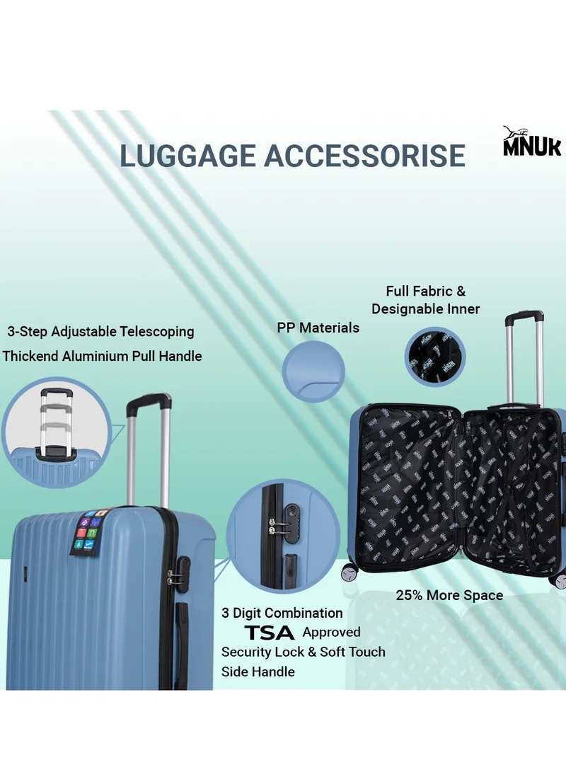 MNUK Viator Set of 3 Luggage | Hard-side Smooth and comfortable Luggage Trolley with TSA Lock | PP Material | Double 360° 8 Wheeler| Cabin, Medium, Large| Blue