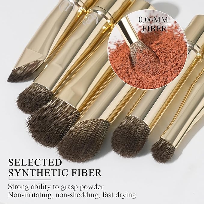 BEILI Travel Eye Makeup Brushes Set 8pcs Removable Double Sided Makeup Brush with Mirror Box Removal Cleaner Sponge Gold - Image 4