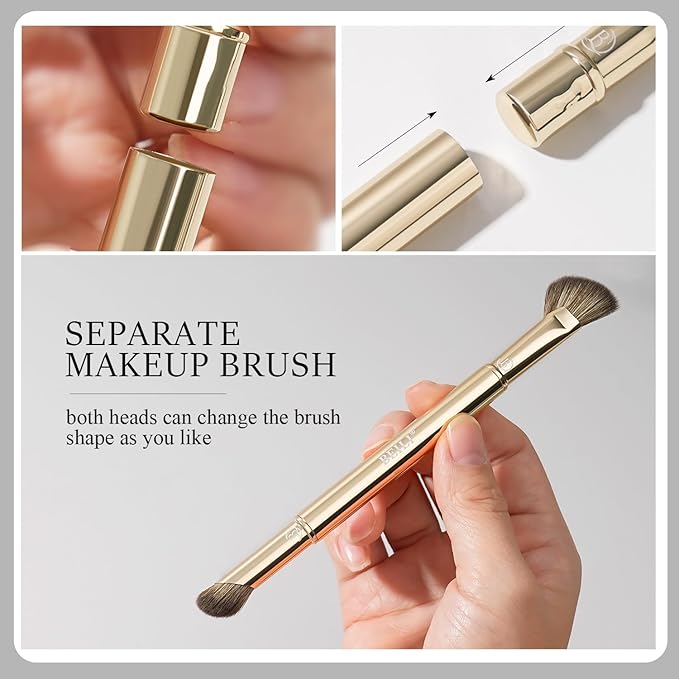 BEILI Travel Eye Makeup Brushes Set 8pcs Removable Double Sided Makeup Brush with Mirror Box Removal Cleaner Sponge Gold - Image 5