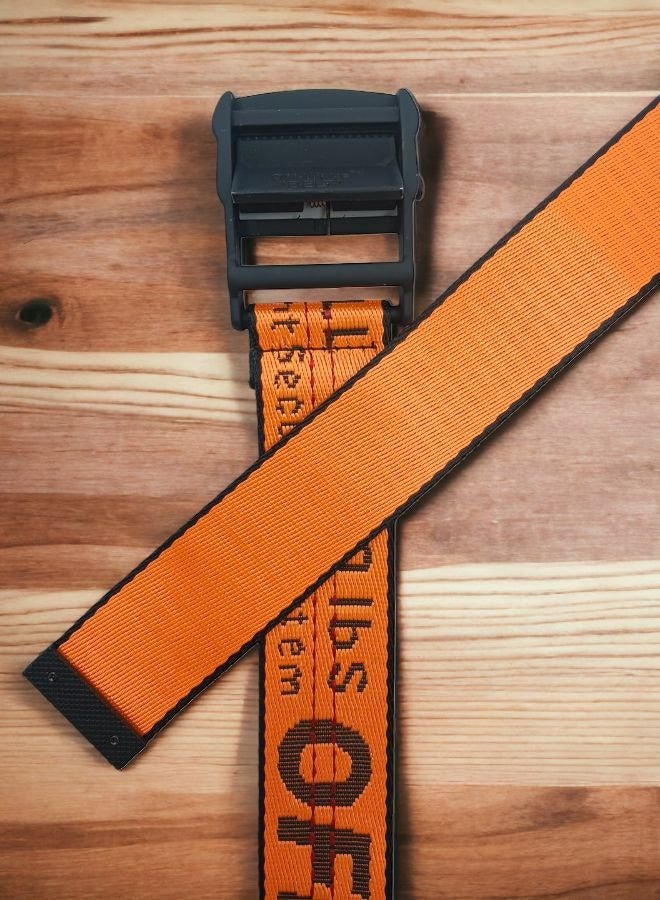 OFF-WHITE Unisex Canvas Belt – Wide Strap with Strong Metal Buckle – Fully Adjustable Design - Image 3