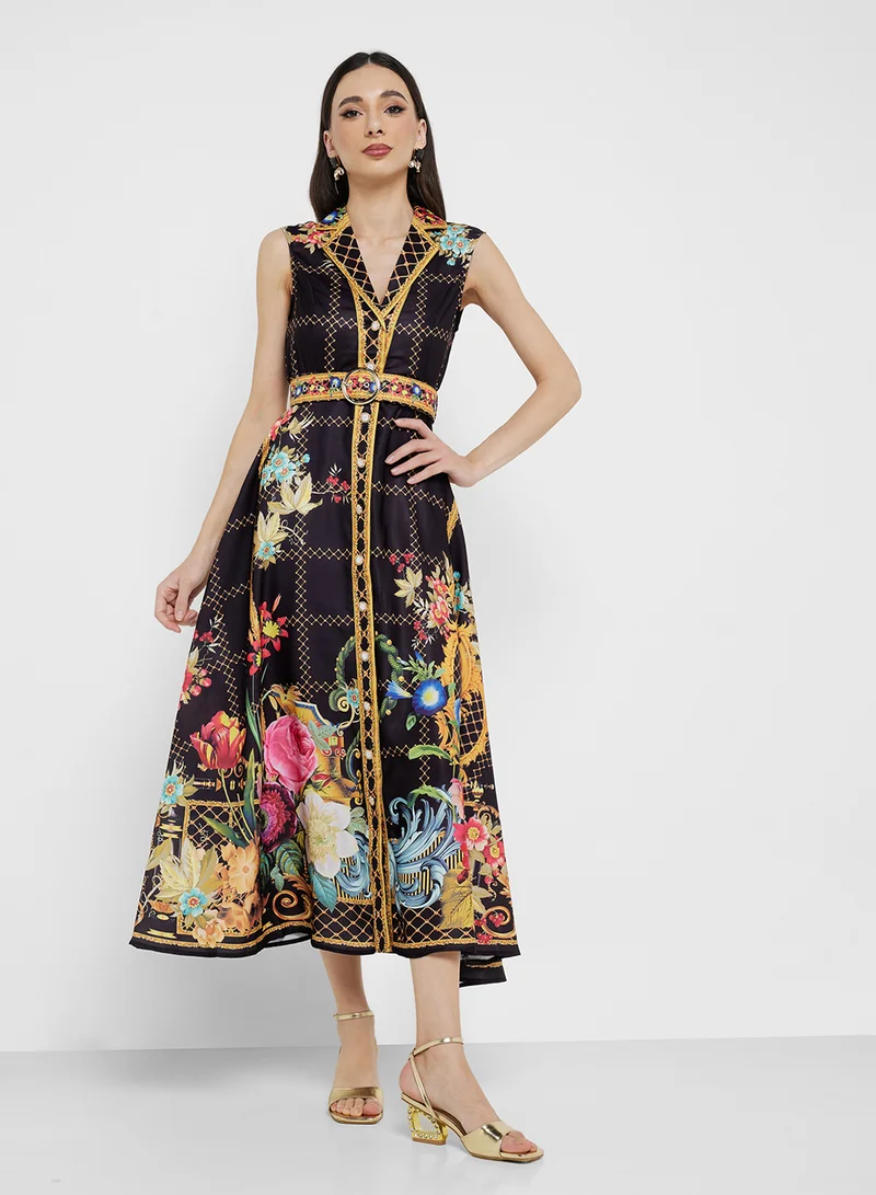 ELLA Floral Print Midi Dress