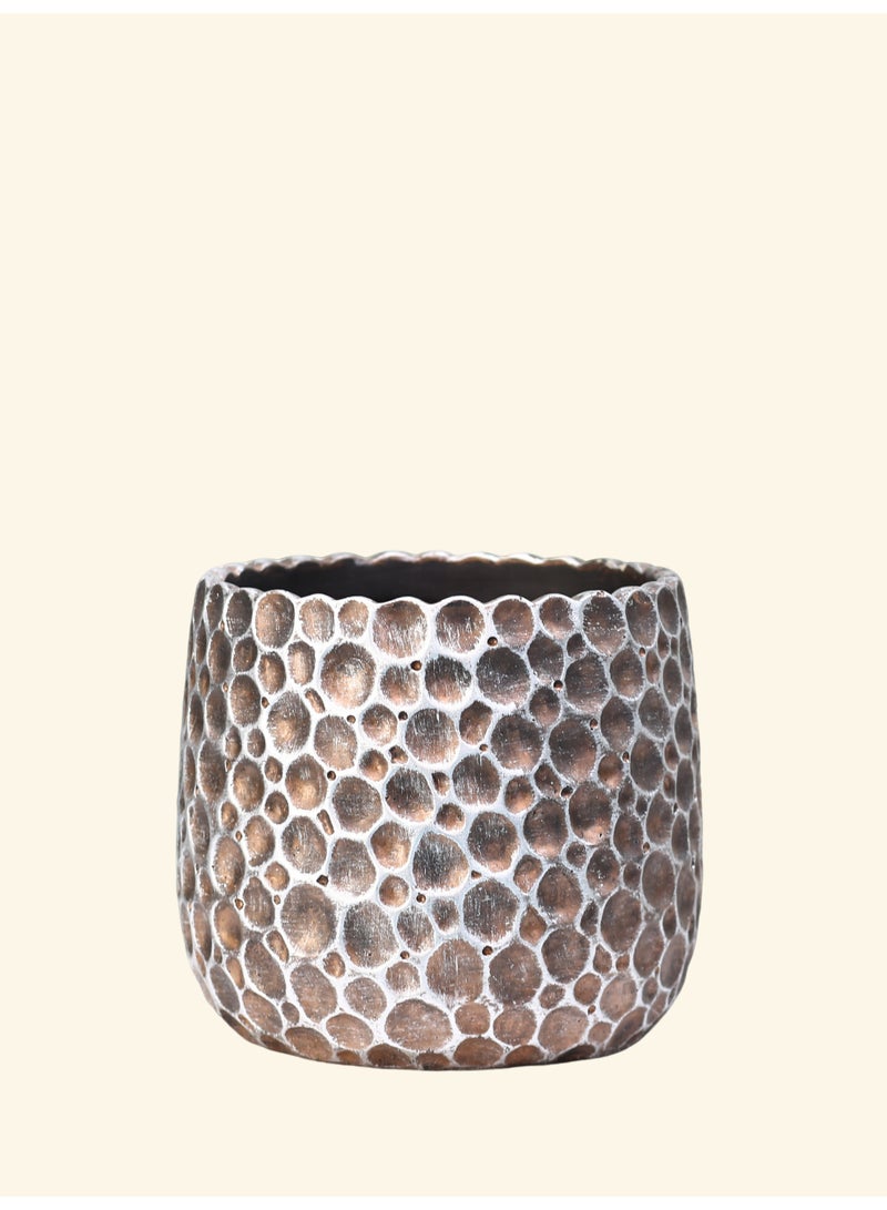 Modern Textured Cement Planter (24×21cm) – Sculptural Artistic Flower Pot for Contemporary Spaces - Image 1