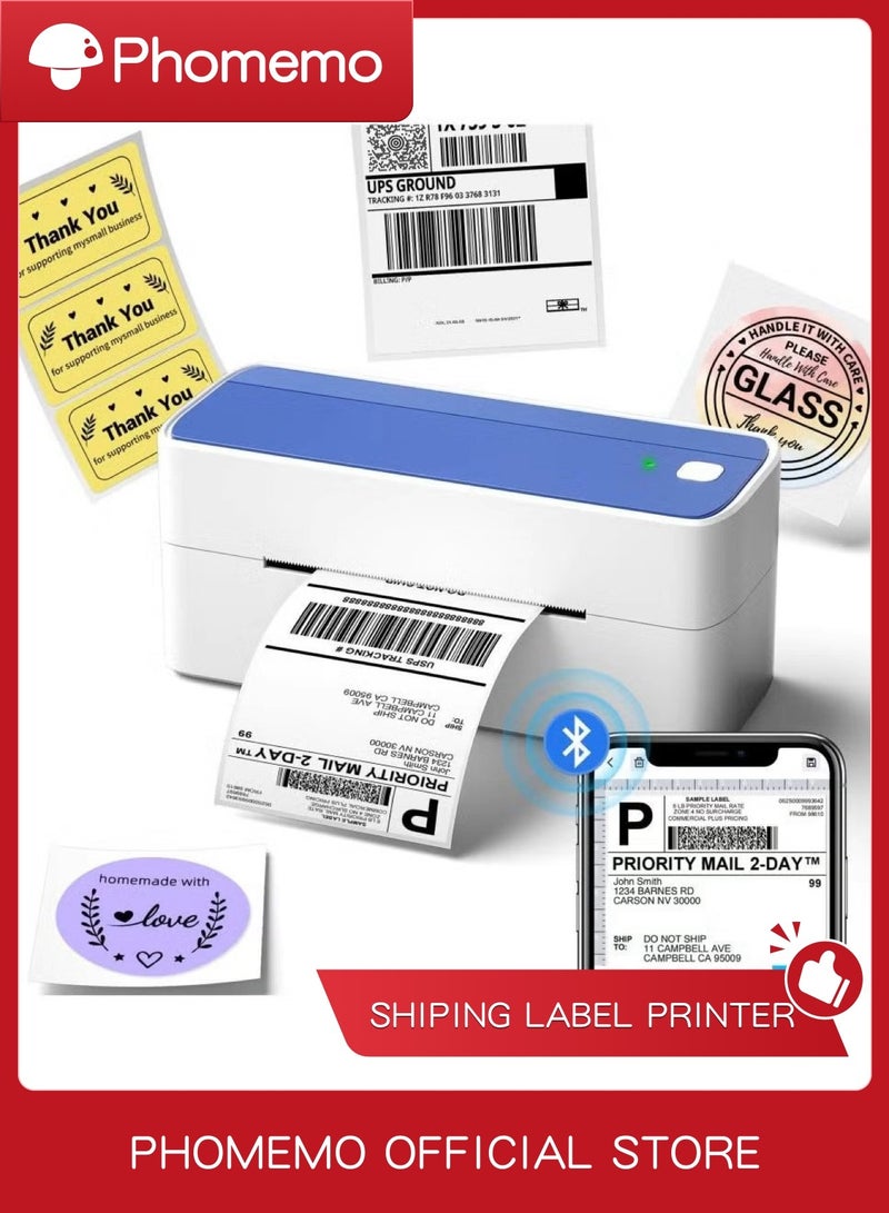 فوميمو طابعة ملصقات حرارية بلوتوث 241BT ، شحن لاسلكية للاعمال الصغيرة، لطرود الشحن، متوافقة مع ايفون واندرويد ويو بي اس بي، أحادي اللون (أبيض + أزرق) - Image 1