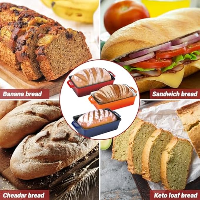 Northriver Casting 2 in 1 Enameled Cast Iron Bread Pan with Lid Best Bread Oven Loaf Pans for Baking Homemade Sourdough 9x5 2 Piece set Flame - Image 5