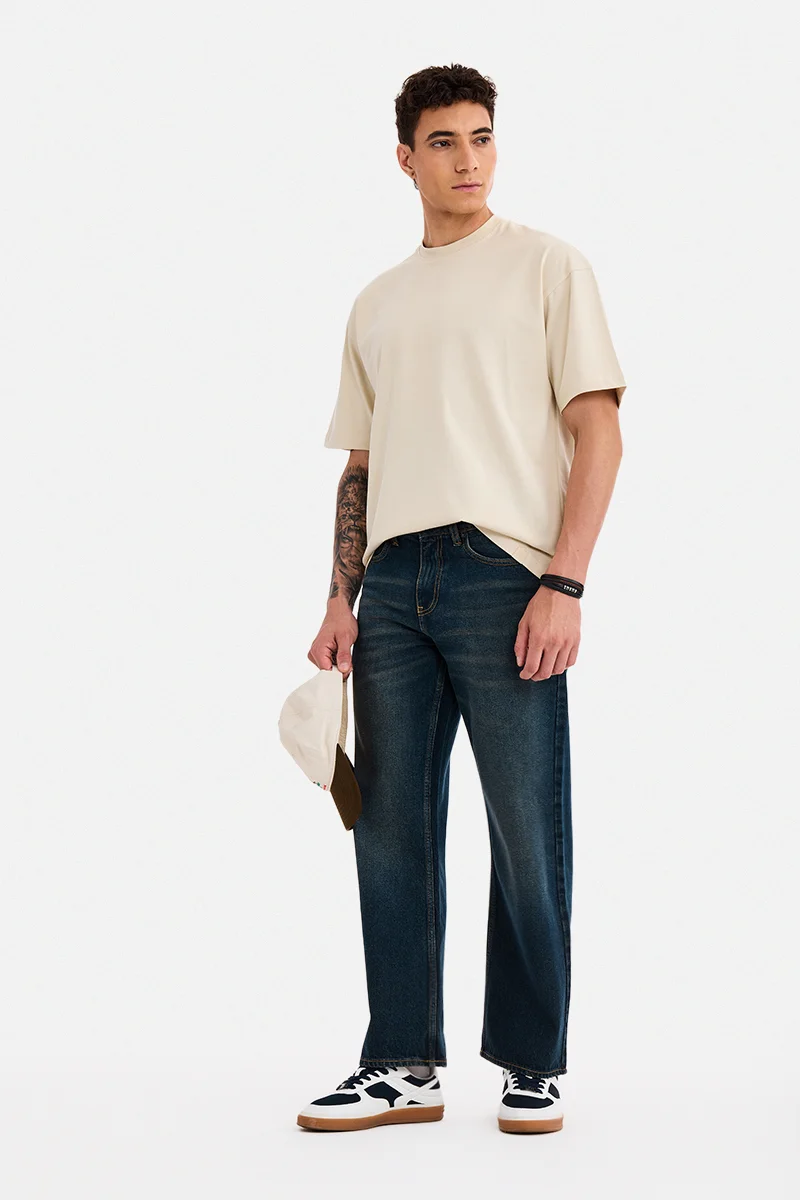 SNITCH Blue Solid Loose Fit Jeans