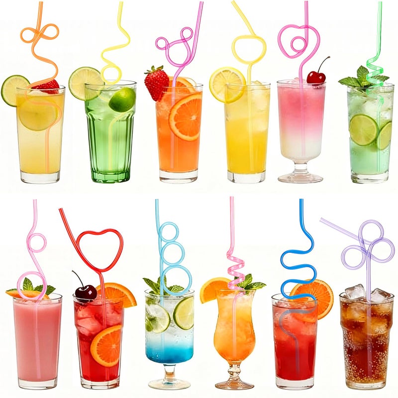 Soledea 12 Pcs Reusable Crazy Silly Straws - Colorful Drinking Straws for Classroom Activities, Valentine's Day, Christmas, Birthday & Wedding Party Supplies Decorations - Image 4