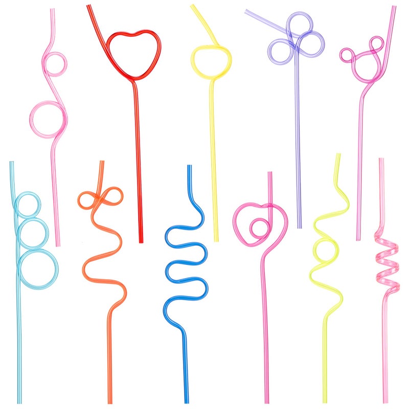 Soledea 12 Pcs Reusable Crazy Silly Straws - Colorful Drinking Straws for Classroom Activities, Valentine's Day, Christmas, Birthday & Wedding Party Supplies Decorations - Image 1