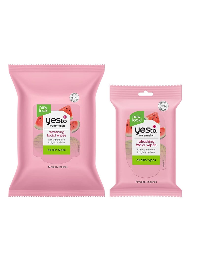 Yes To Yes To Watermelon Refreshing Facial Wipes Bundle Hydrating Formula That Leaves Skin Refreshed Brighter  Smoother With Antioxidants  Aloe Natural Vegan  Cruelty Free 40 Count  10 Count 2 Piece Set 