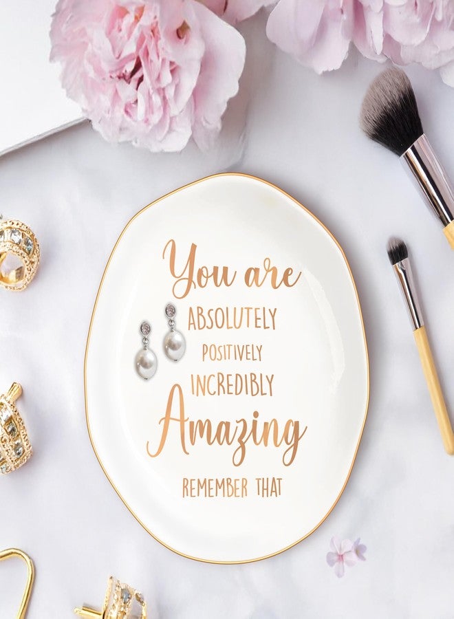MQPPKJ Inspirational Ceramic Jewelry Tray for Women - You Are Awesome Ring Dish, Unique Gift for Mom, Wife, Friend, Coworker, Birthday, Mother's Day, Christmas, Retirement Gifts (You're Amazing) - Image 4