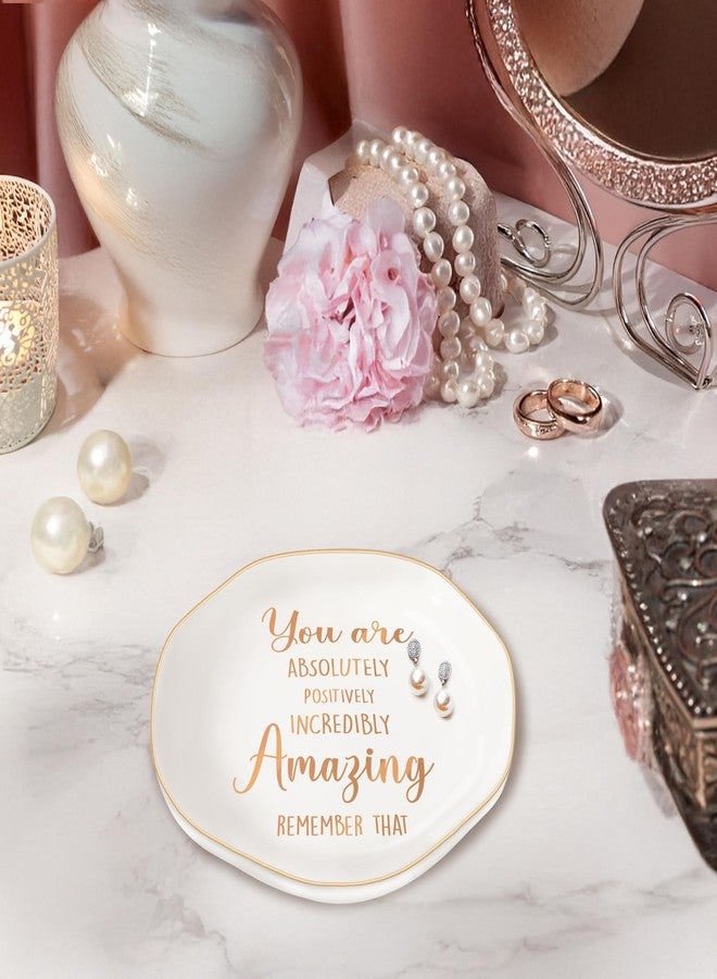 MQPPKJ Inspirational Ceramic Jewelry Tray for Women - You Are Awesome Ring Dish, Unique Gift for Mom, Wife, Friend, Coworker, Birthday, Mother's Day, Christmas, Retirement Gifts (You're Amazing) - Image 3