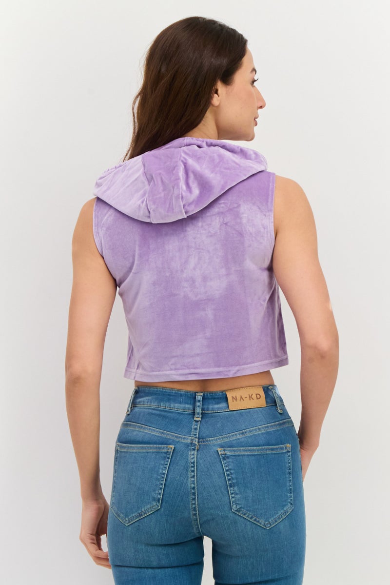 Daisy Street Women Hood With Drawstring Neckline Sleeveless Plain Top, Purple - Image 4