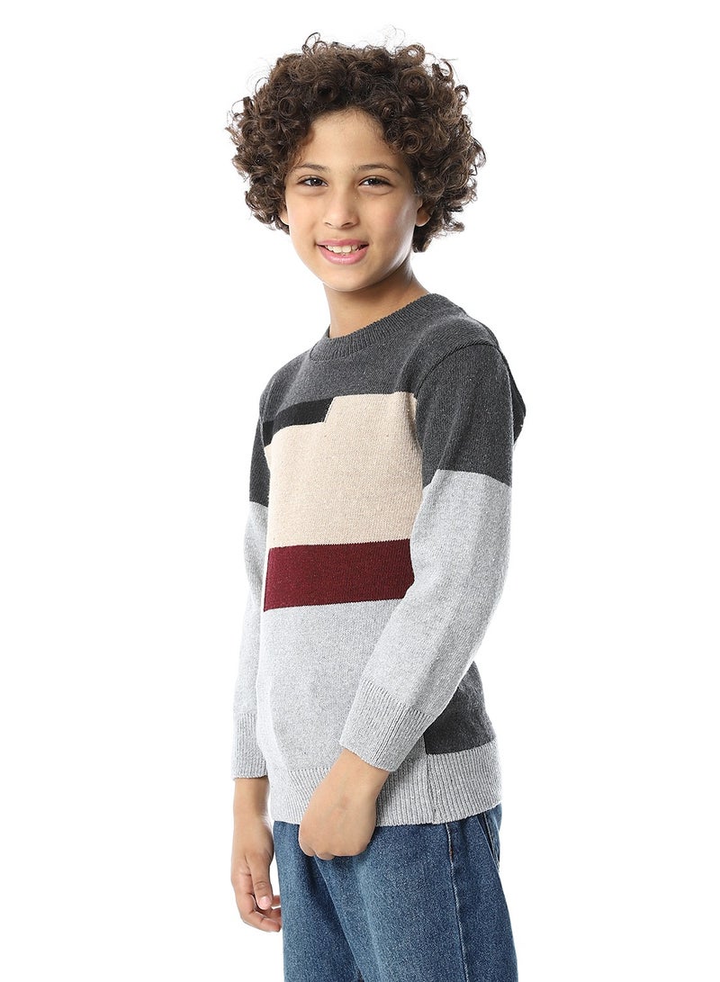 Andora Crew Neck Slip On Boys Pullover_Grey, Beige & Black - Image 2