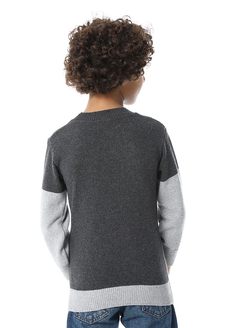 Andora Crew Neck Slip On Boys Pullover_Grey, Beige & Black - Image 3