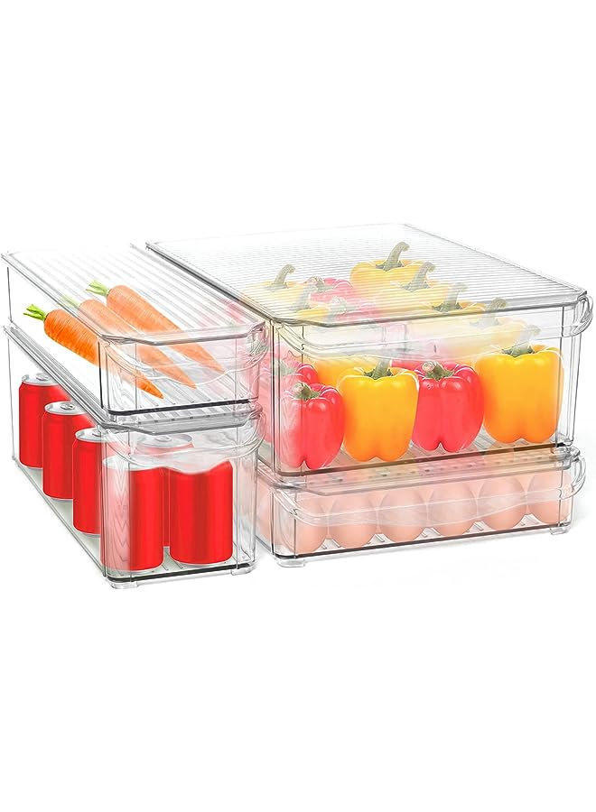 IAF Pack Refrigerator Storage Box Set,Containers for Food Storage,Stackable Refrigerator Organizer Bins with Lids and Handle,Clear Plastic Containers Used for Kitchen Countertops,Freezers and Cabinets - Image 1