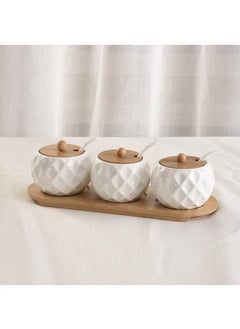 Y&D Ceramic Japanese Style Vintage Seasoning Jar Three-piece Set Wooden Pallet With Spoon  - Image 1