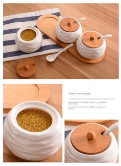 Y&D Ceramic Japanese Style Vintage Seasoning Jar Three-piece Set Wooden Pallet With Spoon  - Image 3