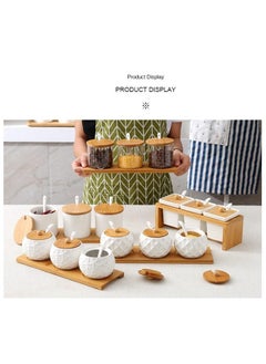 Y&D Ceramic Japanese Style Vintage Seasoning Jar Three-piece Set Wooden Pallet With Spoon  - Image 2