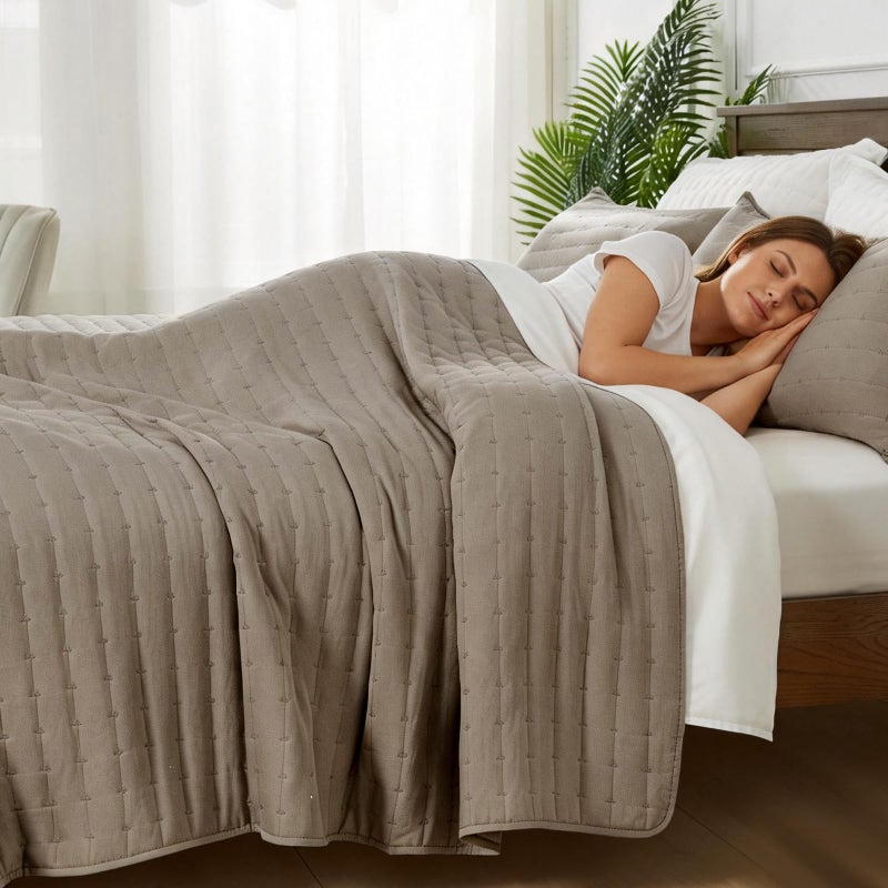 SUCHBED Quilt Sets, California King Size 3 Pieces -118"x106" Quilted Bedspread with Shams, Bedspread Coverlet Khaki Lightweight Cross-Stitch Bedding Decor for All Seasons - Image 2