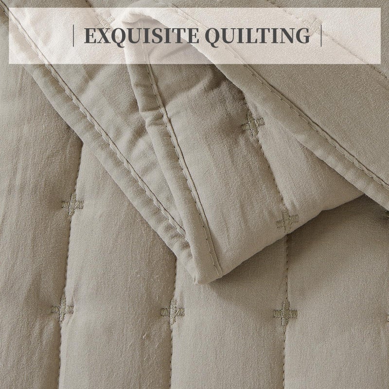 SUCHBED Quilt Sets, California King Size 3 Pieces -118"x106" Quilted Bedspread with Shams, Bedspread Coverlet Khaki Lightweight Cross-Stitch Bedding Decor for All Seasons - Image 5