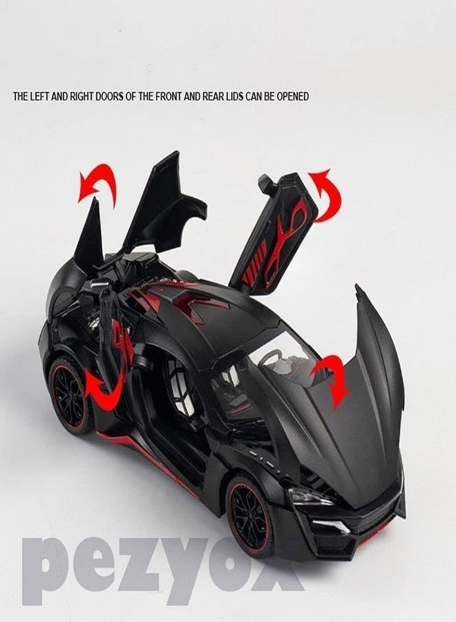 PEZYOX LYKAN HYPERSPORT Sport 1:24 Big Size Diecast Scale Model Alloy Metal Pull Back Toy car for Kids with Openable Doors & Light, Music Toy Vehicle for Kids - Colors as Per Stock (Black) - Image 3