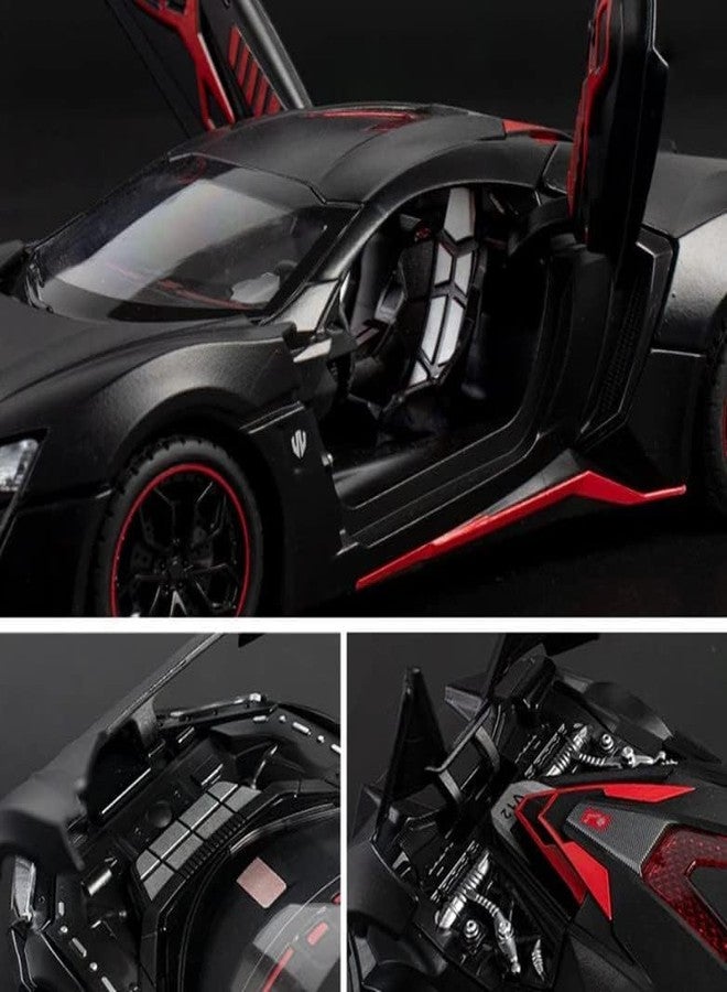 PEZYOX LYKAN HYPERSPORT Sport 1:24 Big Size Diecast Scale Model Alloy Metal Pull Back Toy car for Kids with Openable Doors & Light, Music Toy Vehicle for Kids - Colors as Per Stock (Black) - Image 4