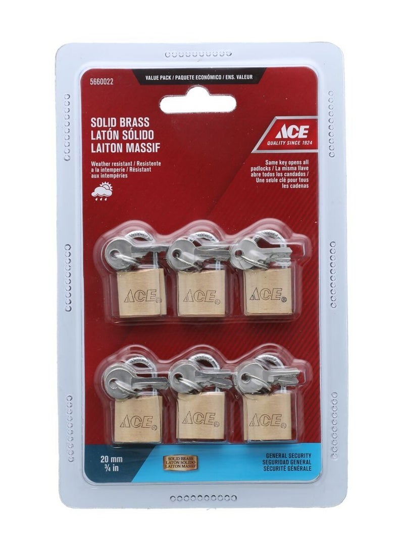 ACE Ace 6-Piece Brass Padlocks With Key