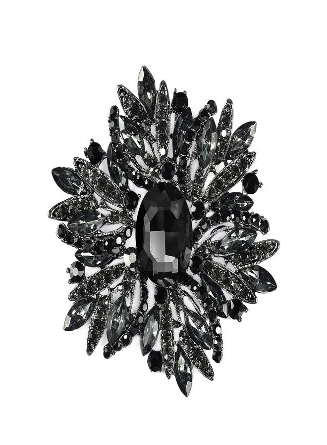 YOQUCOL Vintage Sunflower Shape Black Crystal Big Large Heavy Brooch Pin Rhinestone Scarf Decoration Corsage Cloth Pin for Women - Image 1