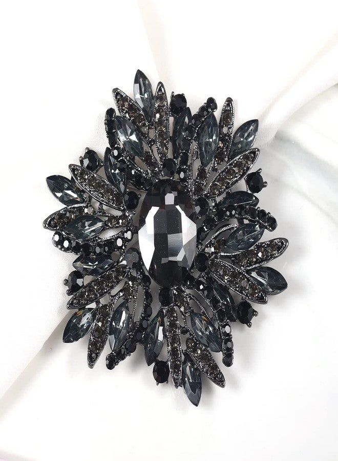 YOQUCOL Vintage Sunflower Shape Black Crystal Big Large Heavy Brooch Pin Rhinestone Scarf Decoration Corsage Cloth Pin for Women - Image 5