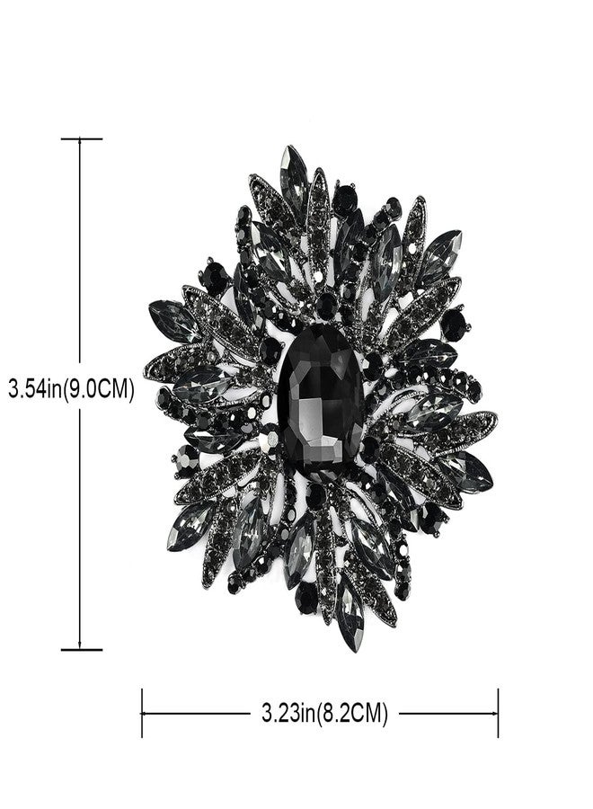 YOQUCOL Vintage Sunflower Shape Black Crystal Big Large Heavy Brooch Pin Rhinestone Scarf Decoration Corsage Cloth Pin for Women - Image 3