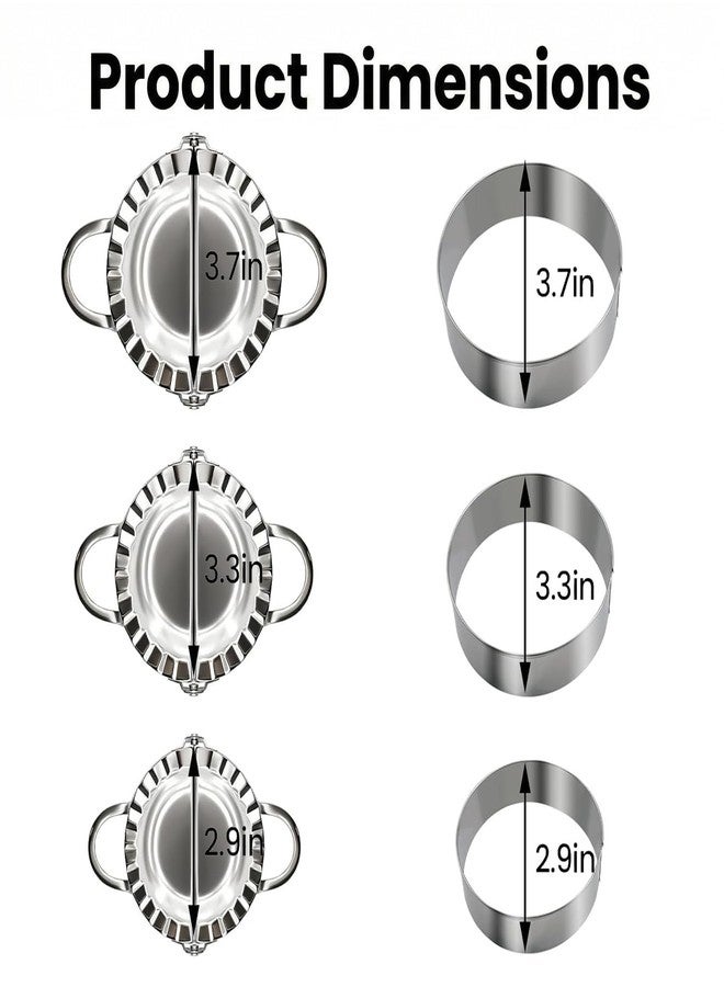 HOYDATE 304 Stainless Steel Dumpling Maker Set - Professional 6-Piece Dumpling Press & Empanada Mold Kit (2.9", 3.3", 3.7") Heavy Duty Rust-Proof Pierogi Maker for Gyoza & Ravioli Dishwasher Safe - Image 3