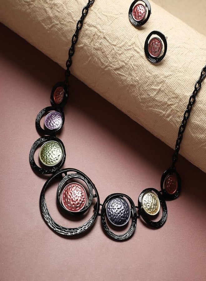 SOHI Women's Dented Circular Jewellery Set For Casual Wear | Multicolour Colour | Alloy Material | Lobster Clasp Closure | Metallic Jewellery Set | Jewellery Set For Woman & Girls (9806) - Image 5