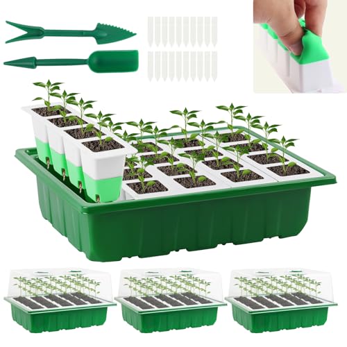 Sondiko Seed Starter Tray with Soft Silicone Cells, 80 Cells Seedling Trays Seed Startering Kit, 4 Pack Plant Starter Trays with Humidity Dome, Base Mini Greenhouse Germination Kit - Image 1
