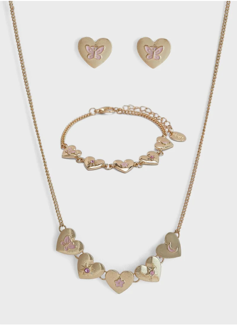 Claires Kids Jewellery Set Heart Necklace