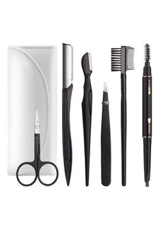 Eyebrow Kit Boyi 6 In 1 Tweezers For Eyebrows Allinone Eyebrow Grooming Set Dermaplaning Tool Eyebrow Razor Brush Scissors Brown Eyebrow Pencil With Leather Pouch (Cwhite)