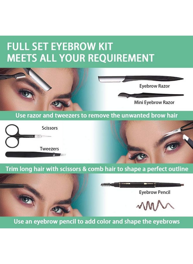 Boyi - Eyebrow Kit Boyi 6 In 1 Tweezers For Eyebrows Allinone Eyebrow Grooming Set Dermaplaning Tool Eyebrow Razor Brush Scissors Brown Eyebrow Pencil With Leather Pouch (Cwhite) - Image 1