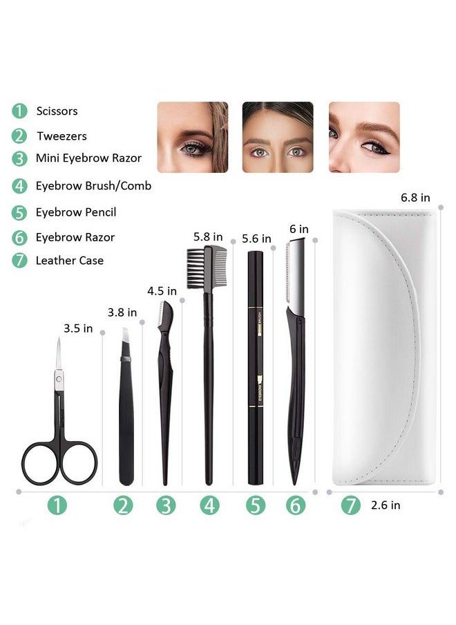Boyi - Eyebrow Kit Boyi 6 In 1 Tweezers For Eyebrows Allinone Eyebrow Grooming Set Dermaplaning Tool Eyebrow Razor Brush Scissors Brown Eyebrow Pencil With Leather Pouch (Cwhite) - Image 1