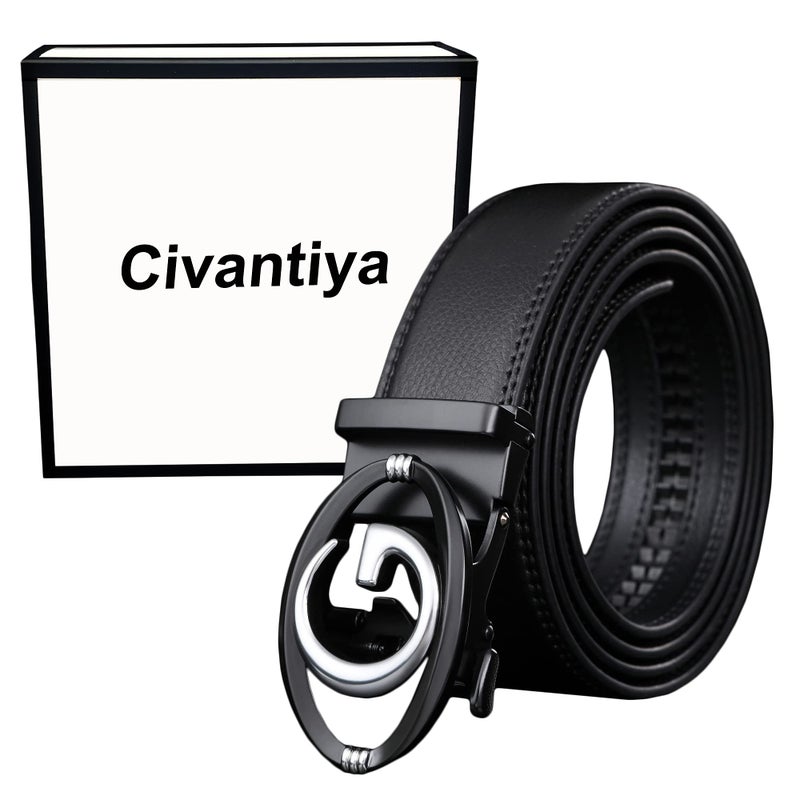 Civantiya Civantiya Ratchet Belt for Men, Mens Belt Leather Designer 1 3/9" for Casual Jeans, Black Fashion Belts  - Image 2