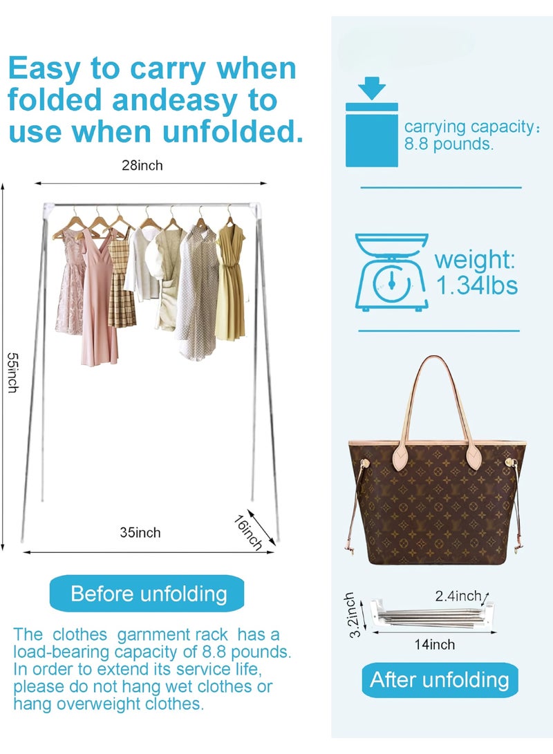 رف ملابس قابل للطي، رف ملابس محمول للسفر، حامل تجفيف ملابس سهل الحمل، رف ملابس صغير قابل للطي للاستخدام الداخلي والخارجي، (قطعة واحدة، أبيض وفضي) - Image 3