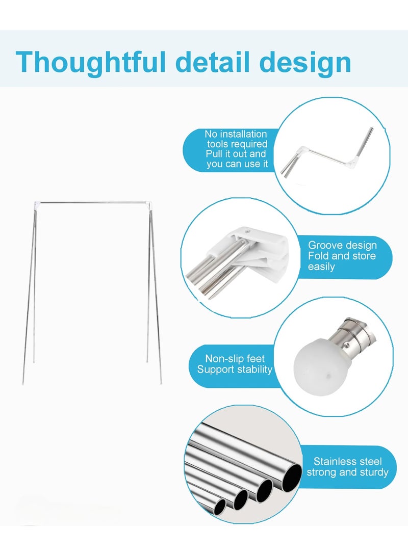 رف ملابس قابل للطي، رف ملابس محمول للسفر، حامل تجفيف ملابس سهل الحمل، رف ملابس صغير قابل للطي للاستخدام الداخلي والخارجي، (قطعة واحدة، أبيض وفضي) - Image 2