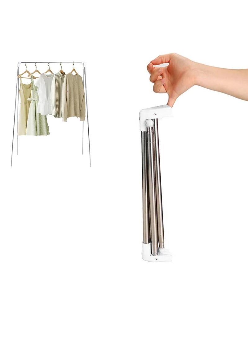 رف ملابس قابل للطي، رف ملابس محمول للسفر، حامل تجفيف ملابس سهل الحمل، رف ملابس صغير قابل للطي للاستخدام الداخلي والخارجي، (قطعة واحدة، أبيض وفضي) - Image 1