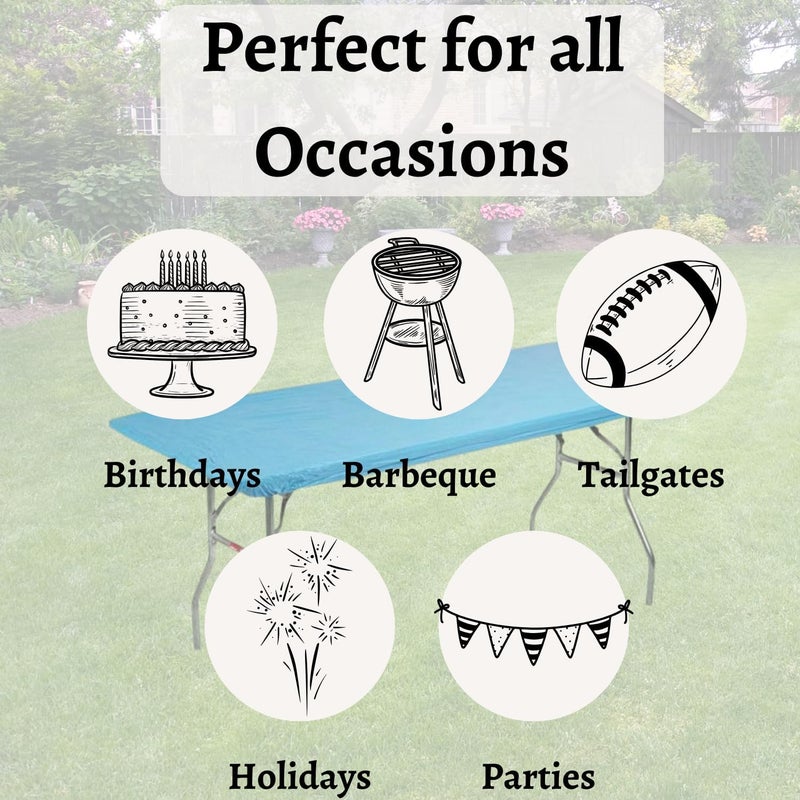 Kwik-Covers 6' Rectangle Plastic Table Covers 30" x 72", Bundle of 5 (Light Blue) - Image 5