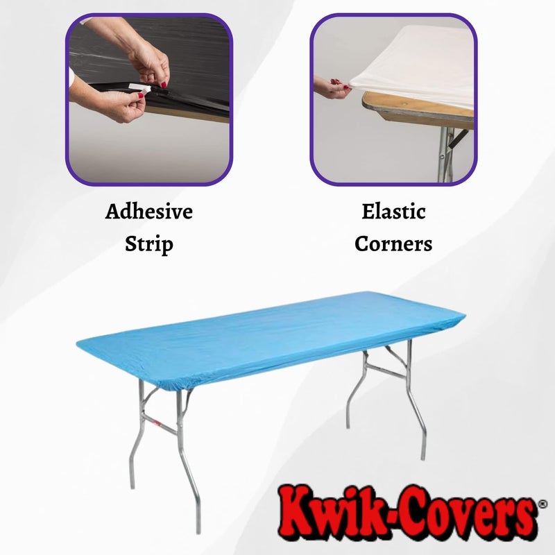 Kwik-Covers 6' Rectangle Plastic Table Covers 30" x 72", Bundle of 5 (Light Blue) - Image 4