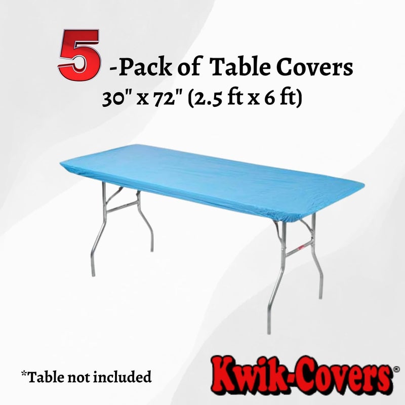 Kwik-Covers 6' Rectangle Plastic Table Covers 30" x 72", Bundle of 5 (Light Blue) - Image 3