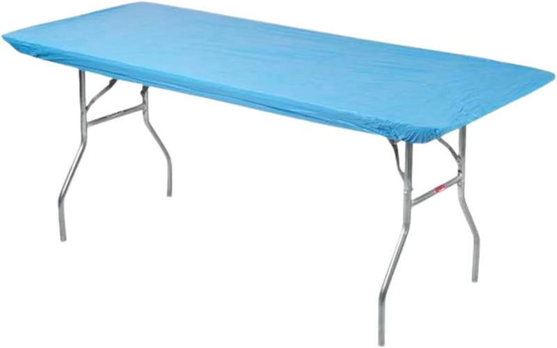 Kwik-Covers 6' Rectangle Plastic Table Covers 30" x 72", Bundle of 5 (Light Blue) - Image 1