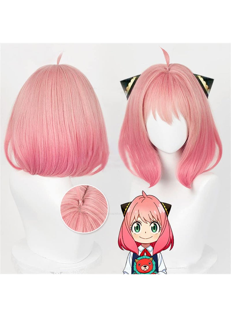 Xingwang Queen Xingwang Queen Anime Anya Forger Cosplay Wig Short Gradient Pink Party Wigs for Women Girls WigHairpins 